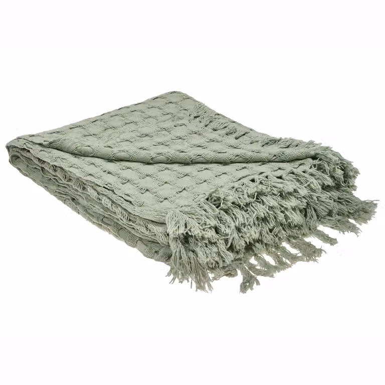 Beliani Bedsprei met franjes - Groen - Katoen - 220 x 240 cm