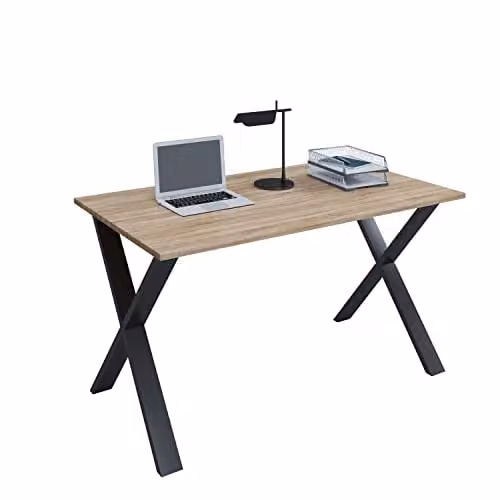 VCM Computertafel met X-frame in eiken en zwart, B: 110 cm, D: 50 cm, H: 76 cm
