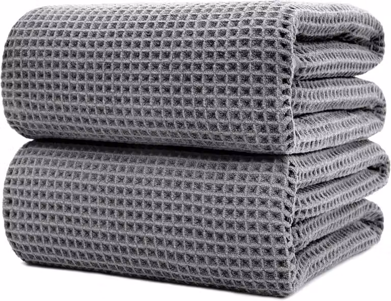 Polyte Wafel Badhanddoeken XL Grijs 2-Pack - Sneldrogend & Pluisvrij