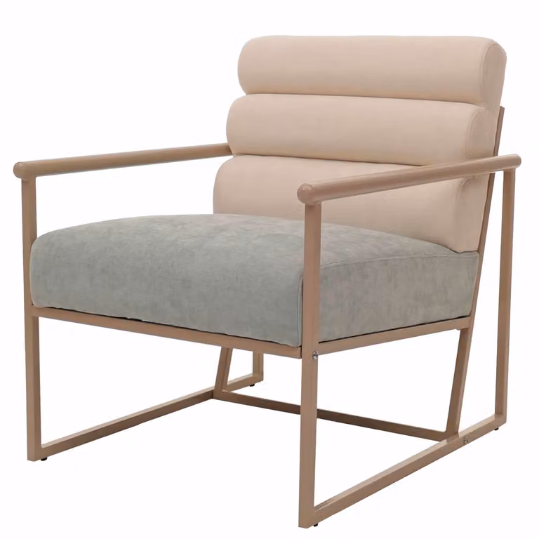 Loungefauteuil MCW-O38 Cocktailfauteuil met metalen onderstel in beige en blauwgroene stoffen bekleding