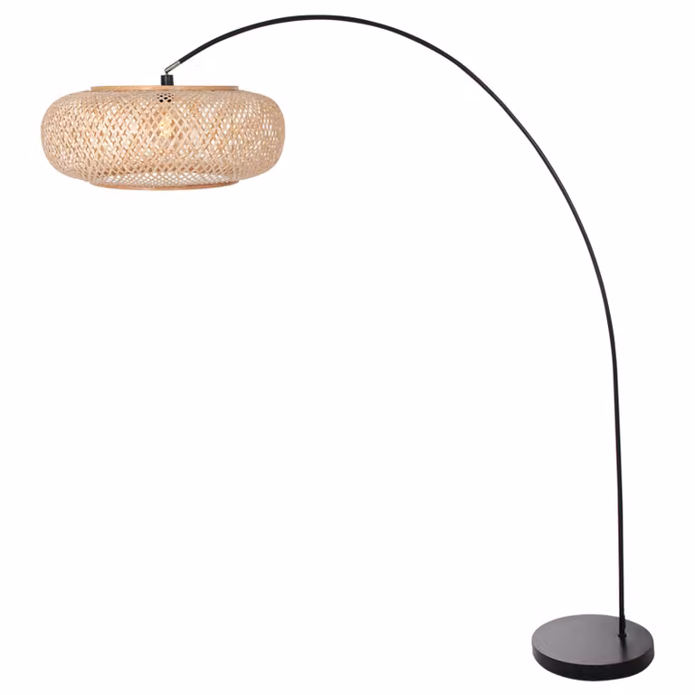 Steinhauer Booglamp Solva beige met rotan kap B/D/H: 60 x 35 x 185 cm