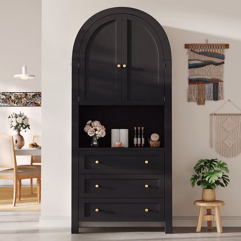 BLACKCOLORS Hoge opbergkast met lades, deuren en open planken, zwart, Hoogte: 180 cm