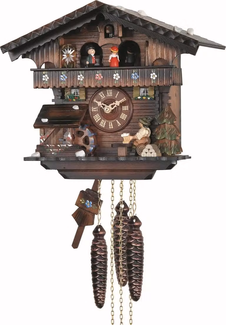 Engstler Koekoeksklok 442_QMT met muziek en dansend paar, Notenhout, Kwarts, Hoogte: 26 cm