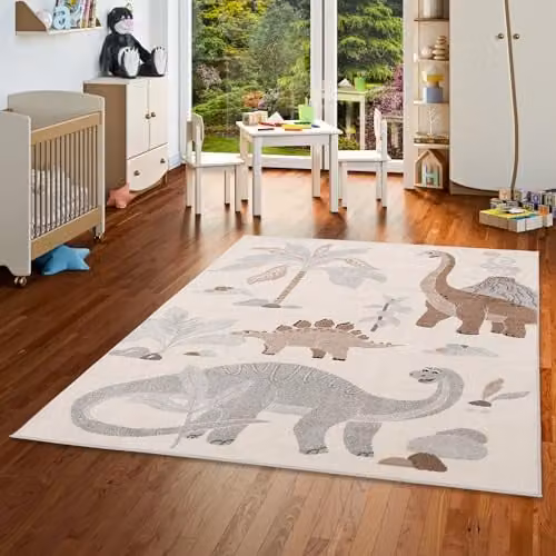 Pergamon Softstar Kids Kindertapijt Dinoworld Grijs met Dinosaurussen