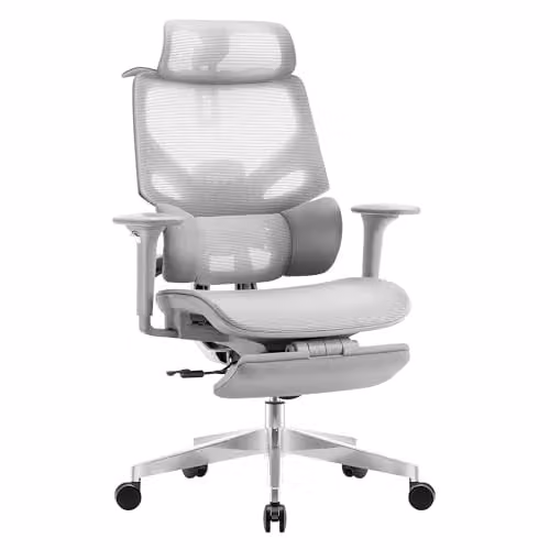 MARK ADLER Expert 8.7 Ergonomische bureaustoel met 4D-armleuningen, hoofdsteun, lendensteun en voetensteun, mesh-rugleuning, grijs