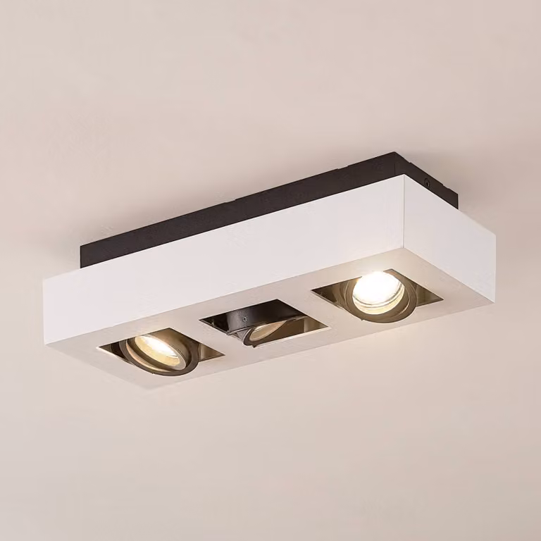 Arcchio Vince moderne plafondspot voor de keuken, 3-lichts, wit/zwart, aluminium, dimbaar, GU10, 36 cm
