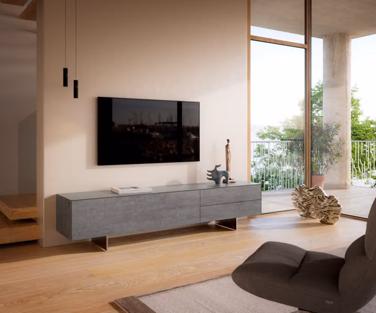 DELIFE Tv-meubel Cuor modern grijs met keramiek en roestvrij staal B: 220 cm, D: 45 cm, H: 50 cm