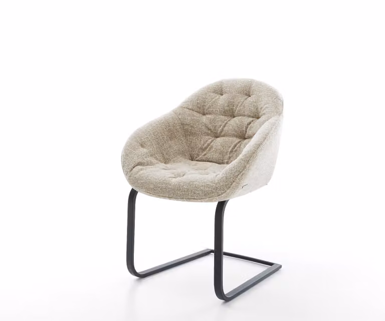 DELIFE Gaio-Flex Sledemodel Stoel met Armleuningen, Beige Geweven Stof en Zwart Onderstel