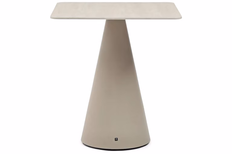 Santika Serino moderne vierkante tuintafel van aluminium en keramiek in beige/zand, 70 x 70 cm