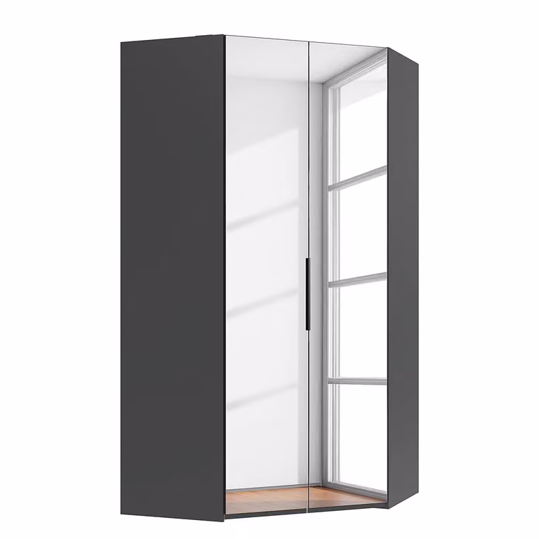 home24 Level36 Hoekkast met LED-verlichting, Grijs/Zwart, Hoogte: 236 cm