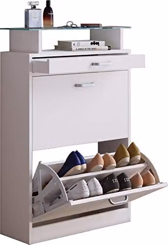 VCM Sipos schoenenkast wit met klapkleppen B/D/H: 59 x 22 x 91 cm