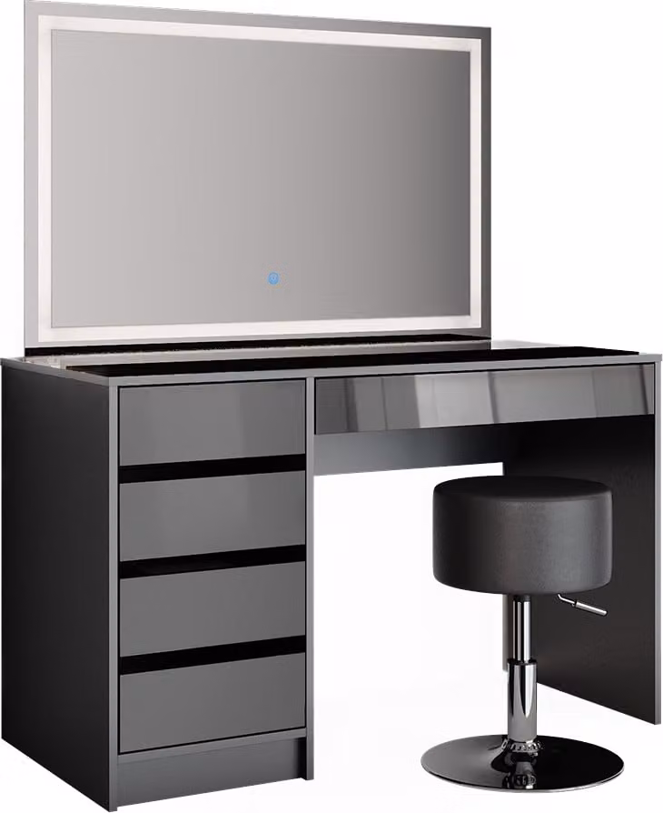 Vicco Kaptafelset Sherry Antraciet met LED-spiegel en kruk, Breedte: 120 cm