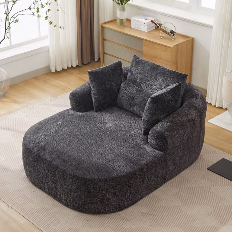 MODENUIT Chaise Longue met slaapbankfunctie en decoratieve kussens, Corduroy, Zwart