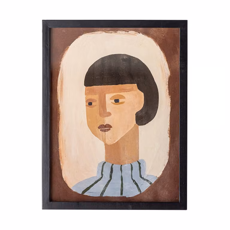 Bloomingville Amanda abstracte illustratie met lijst, Bruin/Multicolour, 32 x 42 cm