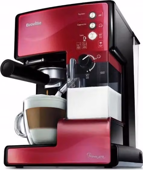 Breville PrimaLATTE espressomachine voor koffiekapsules en gemalen koffie, 1,5 liter, zwart-rood