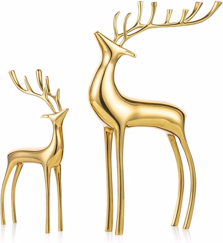 Set van 2 Luxe Metalen Herten Beeldjes - Goudkleurig Decoratie voor op tafel