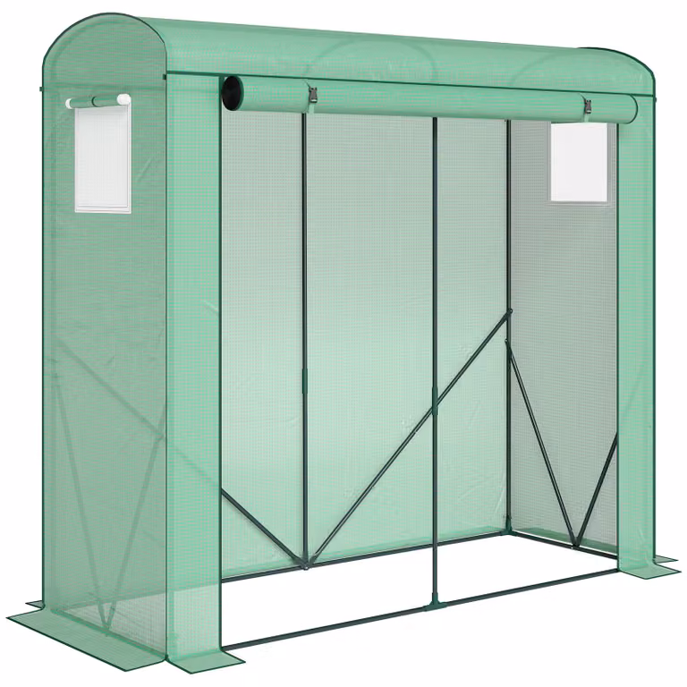 Outsunny Tuinkas met gaasramen, oprolbare deur en staalframe, Groen, H x B x D: 188 x 200 x 75 cm