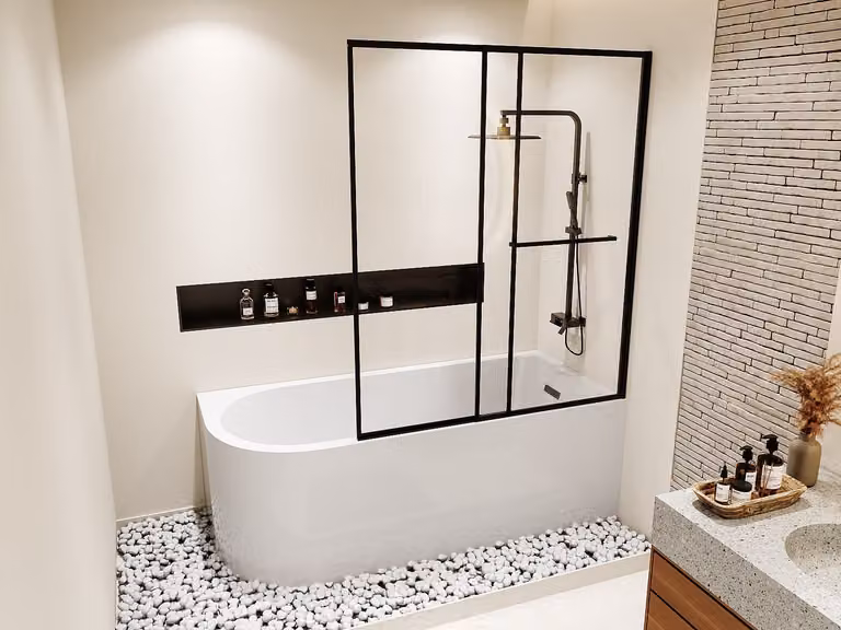ANIKA Wit asymmetrisch douchebad met schuivend badscherm, rechtse hoek, 240 liter, B/D/H: 170 x 75 x 58 cm