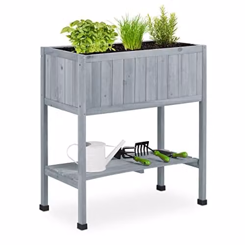 Relaxdays verhoogde houten moestuintafel met folie, grijs, B/D/H: 80,5 x 74 x 38 cm