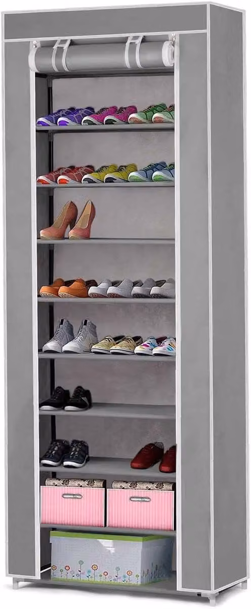 Lichtgrijze stoffen kledingkast met kledingstang voor het opbergen van uw garderobe, B/D/H: 58 x 28 x 175 cm