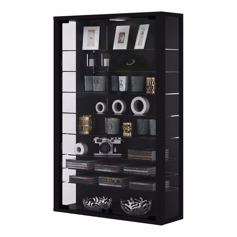 VCM Wandvitrine met glazen deuren, zwart, B: 59 cm, H: 91 cm, D: 18 cm
