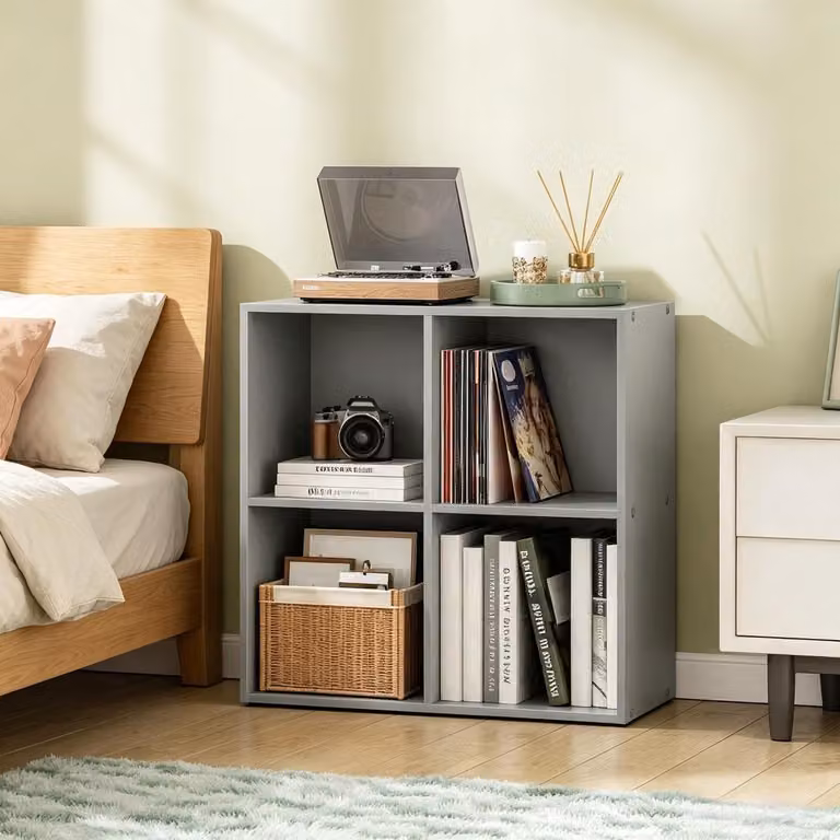 REDOM Boekenkast met 4 open vakken, Grijs, B: 59,6 cm, D: 29 cm, H: 59,8 cm