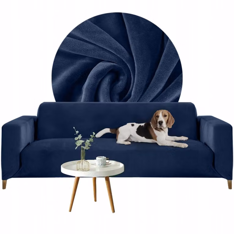 Marineblauwe 3-zits velours bankhoes met een breedte van 190-230 cm