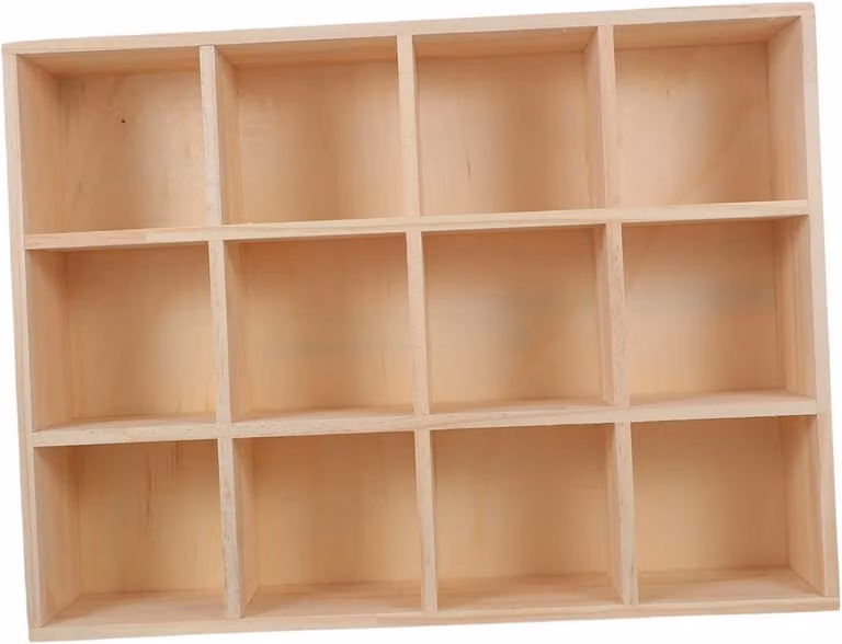 Houten Wandrek Opbergdoos met Vakken in Lichtgeel - B: 39,5 cm x D: 29,8 cm
