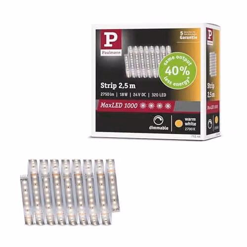 Paulmann MaxLED 1000 LED-strip, warm wit, zilver, dimbaar en afkortbaar