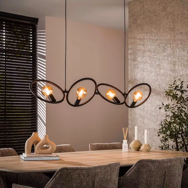 WoonStijl Hanglamp Loop 4L - Zwart - Metaal - Hoogte verstelbaar