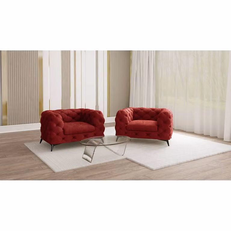 home24 Fauteuil Ravi Rood Velours B: 125 cm, D: 73 cm, H: 100 cm