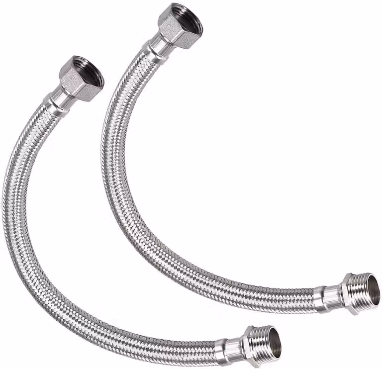 Allecto Kraan toevoerleiding connector set - 2 stuks - RVS - Zilver - Lengte: 40 cm - G1/2 naar G1/2