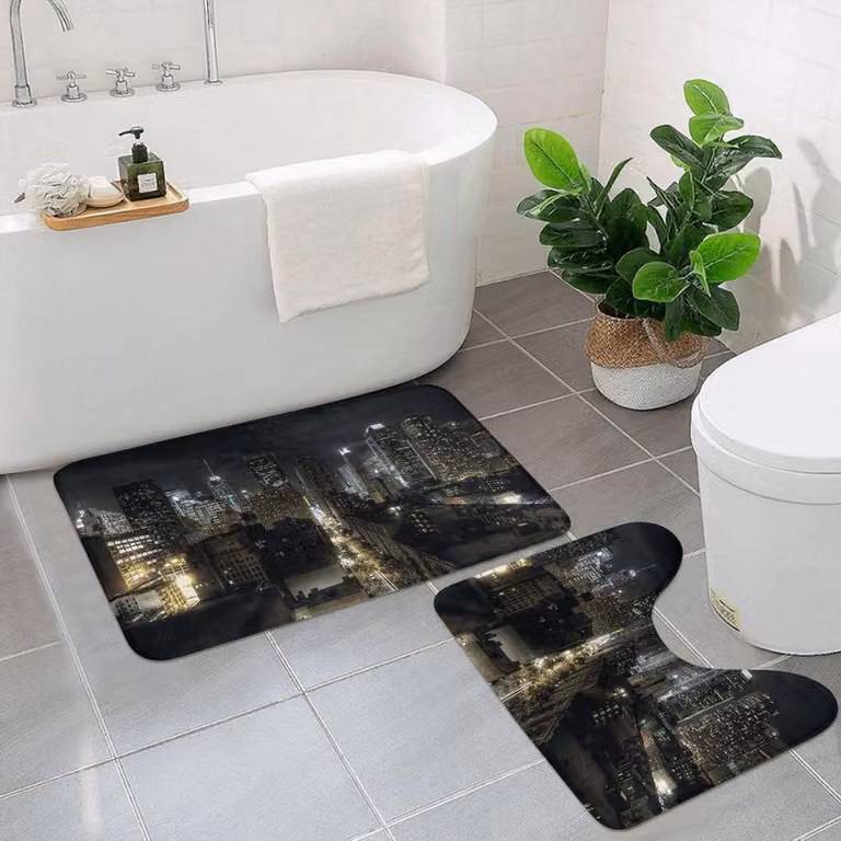 Zachte flanellen badmat set in zwart, 90 x 60 cm