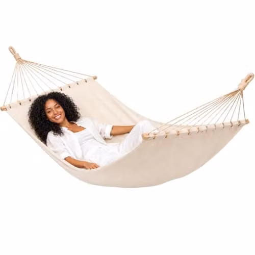 AMANKA XXL Spreiderstok Hangmat Beige - Dubbele Ligstoel voor 2 Personen - 200 x 120 cm - 100% Katoen