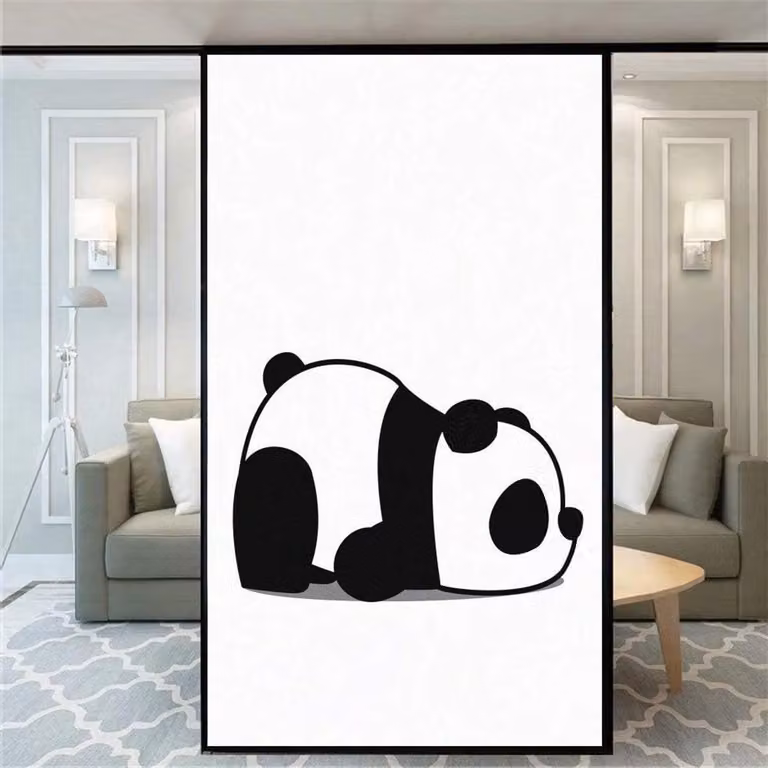Raamfolie Privacy Hond Panda - Decoratieve Raamsticker - Gekleurd - 50 x 140 cm