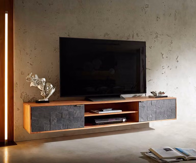 DELIFE TV-meubel Teele modern zwevend acacia en leisteen B: 200 cm, D: 40 cm, H: 35 cm