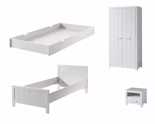 Vipack ERCO05 Erik 4-delige slaapkamerset met bed, nachtkastje, 2-deurs kast en bedlade, MDF en grenen massief, H x B x D: 205 x 206,8 x 95,8 cm
