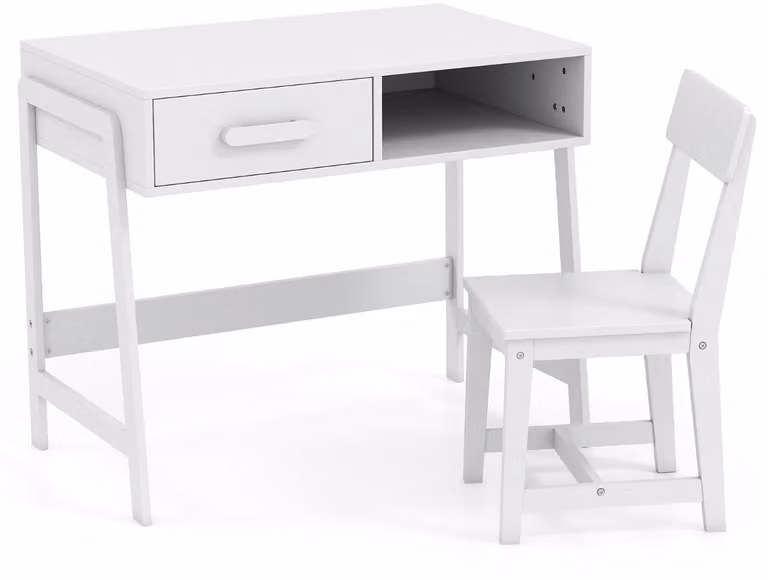 GranMaison Kinderbureau met stoel en activiteitentafel voor peuters en kinderen, Wit