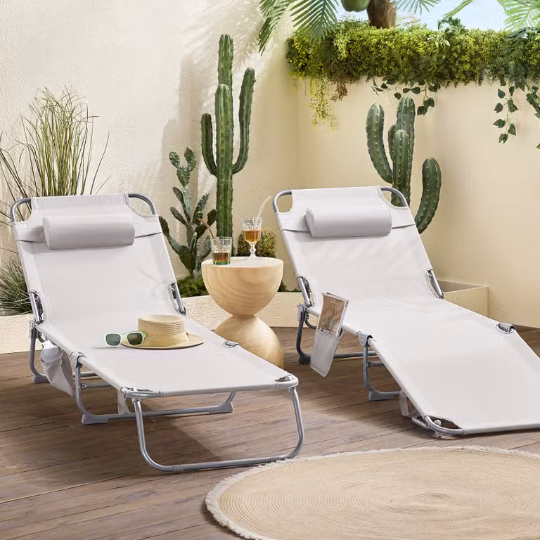 SoBuy 2-delige set inklapbare tuinstoelen en ligbedden, beige, model OGS35-MIx2