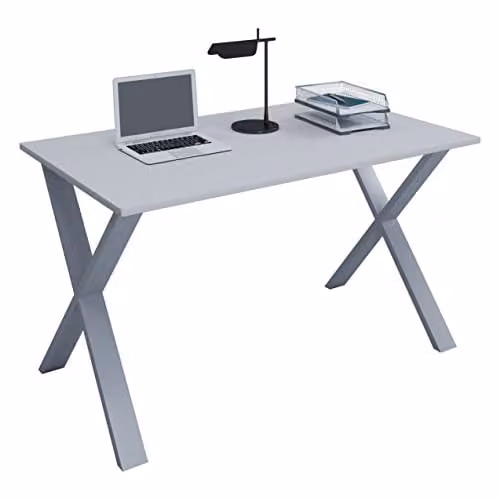 VCM Computertafel met X-frame in zilver/grijs, B: 140 cm, D: 80 cm, H: 76 cm