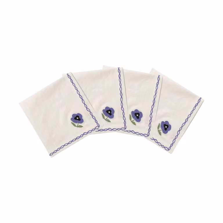 Pick a Poppy Madelen Möllard Pansy katoenen servetten Blue, 4-pack, 45 x 45 cm