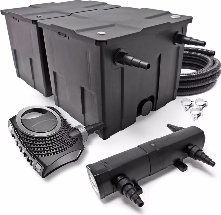 SunSun Complete Set CBF-350B Vijverfilter tot 60.000 liter inclusief NEO8000 Vijverpomp 8000 l/u, CUV-224 Vijververhelderaar en 10 meter Vijverslang