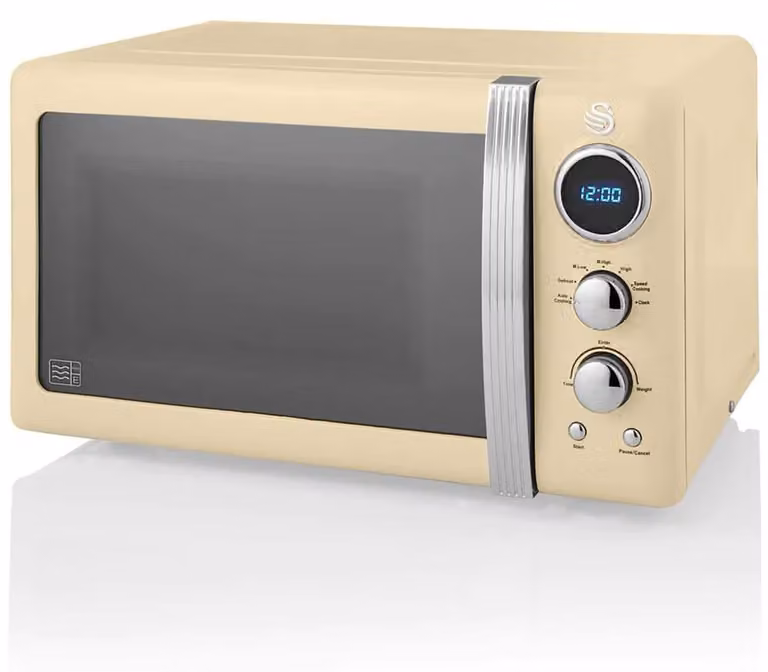 Swan SM22030CNEU Retro Digitale Magnetron, 20 liter, 5 vermogensniveaus, ontdooifunctie, timer, crème kleur