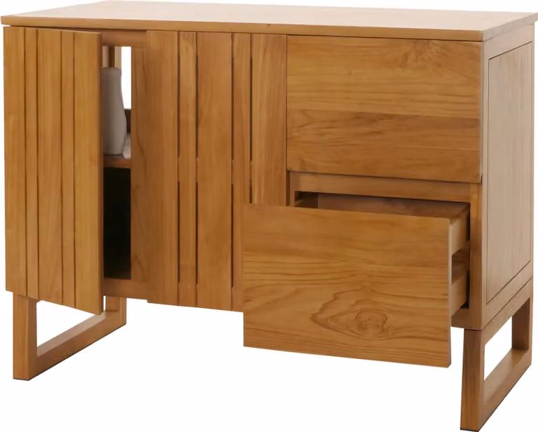 Mendler Teak wastafelonderkast HWC-M72 met deuren en laden, B/D/H: 106 x 56 x 82 cm