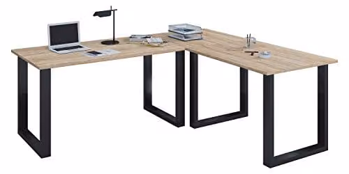 VCM Lona U Hoekbureau in zwart en sonoma eiken, B/D/H: 190 x 160 x 76 cm