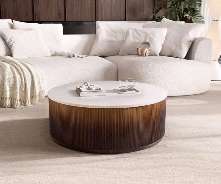DELIFE Salontafel Fiorano Rond Marmer Wit en Goud Metaal B: 90 cm, D: 90 cm, H: 35 cm