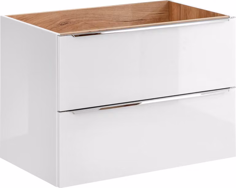 AC-Déco Onderkast voor wastafel, wit glanzend met gouden eikenhoutlook, wandmontage