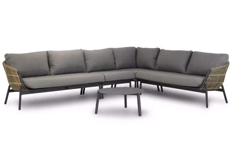 Coco Nathan/Rimini 5-delige hoek loungeset met aluminium frame en grijze kussens