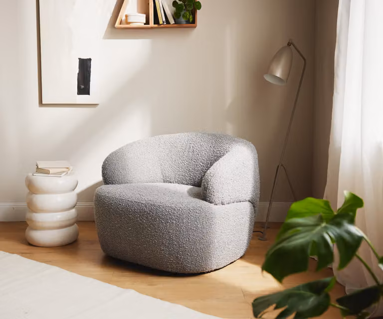 DELIFE Loungestoel Nova Zilvergrijs Bouclé B/D/H: 88 x 88 x 58 cm