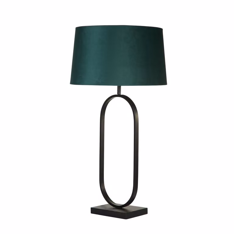 Searchlight Modish Tafellamp met Emerald Groene Stoffen Kap en Zwart Metalen Onderstel